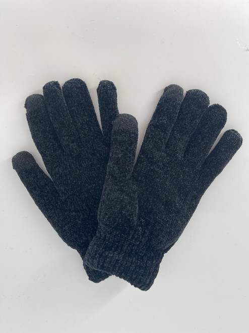  NEW ! Fashion Touch Chenille  Warm Gloves for Men Black Dozen # G2070