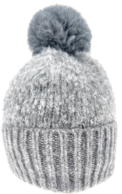     NEW! Knit Cable Beanie with Faux Fur Pom Pom # H3107