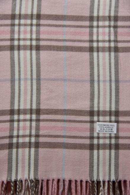 Cashmere Feel Scarves Plaid Light Pink K 69-10