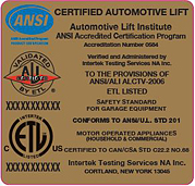 Automotive Lift Institute Gold Label