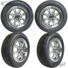 C32-E28S-SET-WT - SET OF 4 15X5.5 SILVER 8 SPOKE WHEELS (4X130MM - 4.6 IN. BACKSPACE) - WITH 2 X 185/65-HR15 AND 2 X 195/65-HR15 TIRES MOUNTED AND BALANCED - READY TO BOLT-ON - SOLD SET OF 4