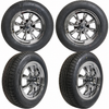 C32-E28C-SET-WT - SET OF 4 15X5.5 CHROME 8 SPOKE WHEELS (4X130MM - 4.6 IN. BACKSPACE) - WITH 2 X 185/65-HR15 AND 2 X 195/65-HR15 TIRES MOUNTED AND BALANCED - READY TO BOLT-ON - SOLD SET OF 4