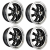 C32-E28B-SET - Cip1 ORIGINAL - ( 9682 ) - SET OF 4 BLACK 8 SPOKE ALUMINUM WHEEL - 5.5 INCH WIDE X 15 INCH DIA. WITH 4.6 IN. BACKSPACE - 4X130MM BOLT PATTERN - CENTER CAP & VALVE STEM INCLUDED - 60% ACORN - SOLD SET