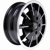 C32-GB2B - GAS-BURNER STYLE ALUMINUM WHEEL - BLACK WITH POLISHED RIBS - 5.5 INCH WIDE X 15 INCH DIA. - 5X130MM BOLT PATTERN (5 INCH BACKSPACE) - CENTER CAP AND BALL-SEAT HARDWARE SOLD SEPARATELY - SOLD EACH