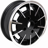 C32-GBB - GAS-BURNER STYLE ALUMINUM WHEEL - BLACK WITH POLISHED RIBS - 5.5 INCH WIDE X 15 INCH DIA. - 4X130MM VW BOLT PATTERN (4 INCH BACKSPACE) - CENTER CAP AND  BALL-SEAT HARDWARE SOLD SEPARATELY - SOLD EACH