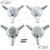 ACC-C10-6696 - (EMPI 9621) SET OF CHROME 3 SPOKE KNOCK OFFS / SPINNERS WITH MOUNTING HARDWARE - SOLD SET OF 4