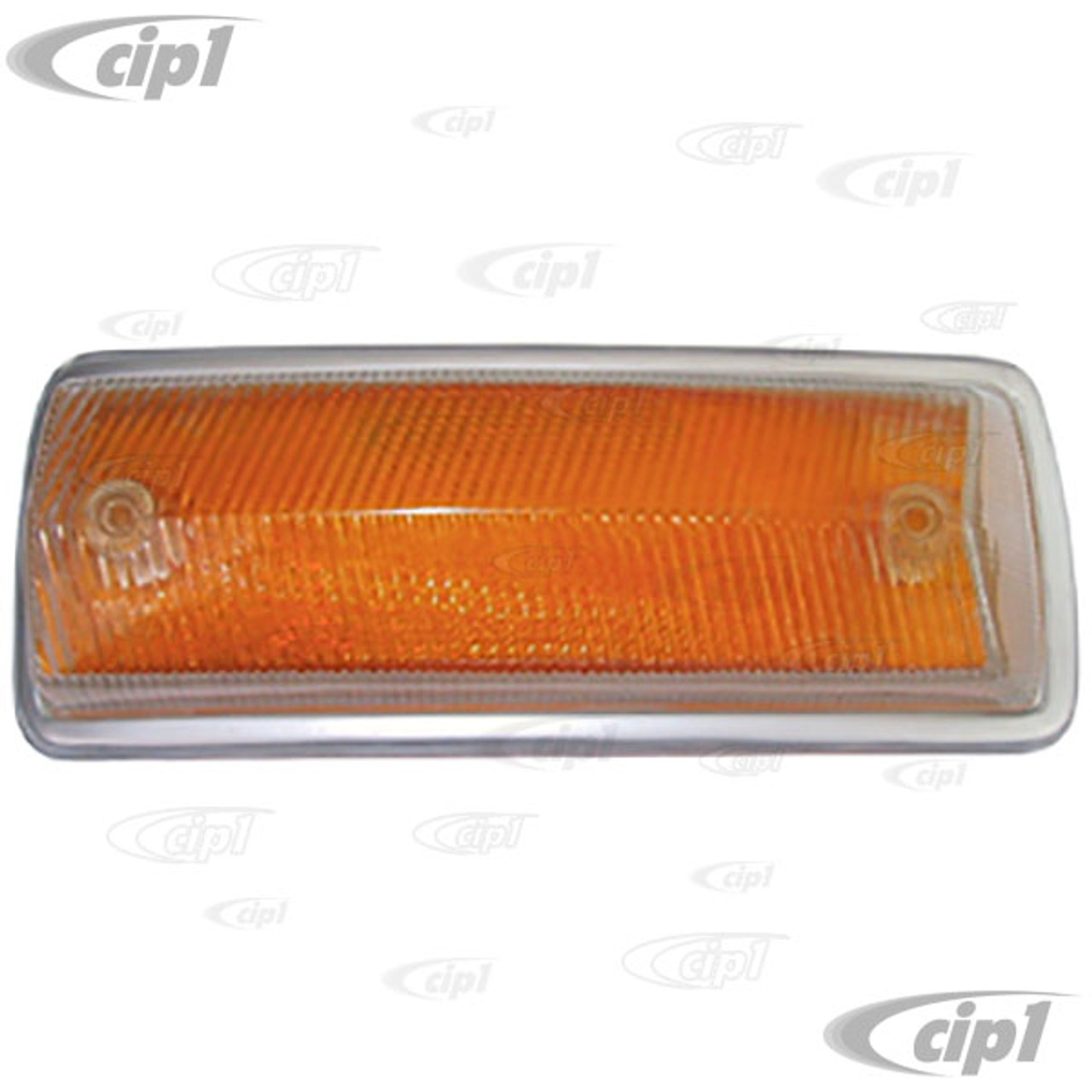 VWC-211-953-141-P - (211953141P) - NICE REPRODUCTION - FRONT TURN SIGNAL  LENS - FITS LEFT OR RIGHT - AMBER WITH SILVER TRIM - BUS 68-72 - SOLD EACH