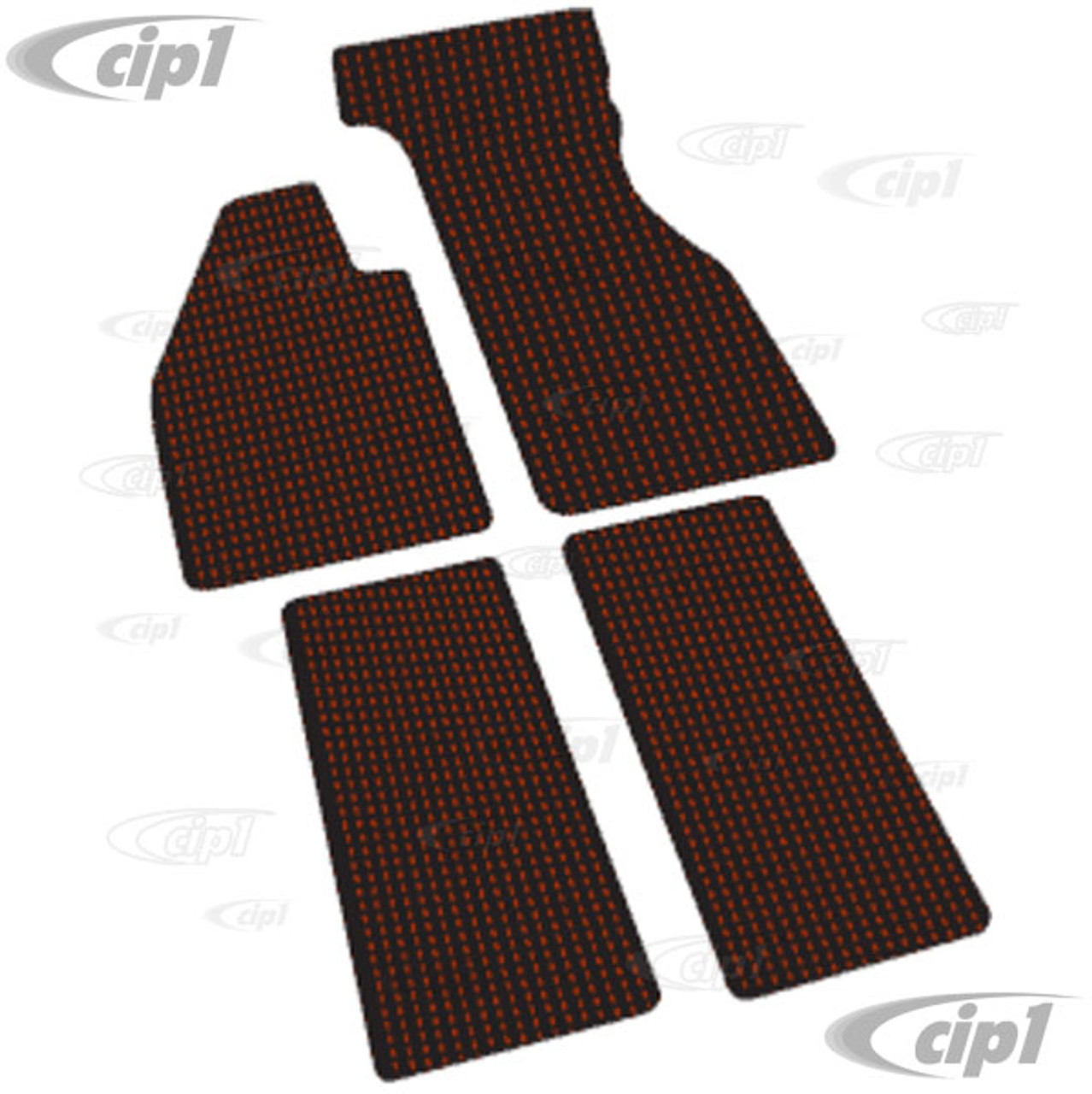 VWC-ZVW2BRD - RED AND BLACK COCO MAT SET - CUSTOM TAILORED WITH VINYL  EDGING AND LATEX BACKING (FITS CARS WITH METAL FOOT REST) - BEETLE 60-72 -  SOLD SET OF 4