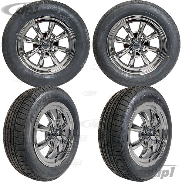 C32-E28C-SET-WT - SET OF 4 15X5.5 CHROME 8 SPOKE WHEELS (4X130MM