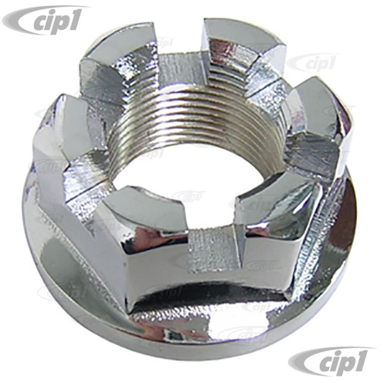 C13-16-2420 - 311-501-221 - 311501221 - GOOD QUALITY - CHROMED 36MM SLOTTED  REAR AXLE NUT - M24 X 1.5 - ALL BEETLE/GHIA/TYPE-3/THING 50-79 - BUS 50-63  