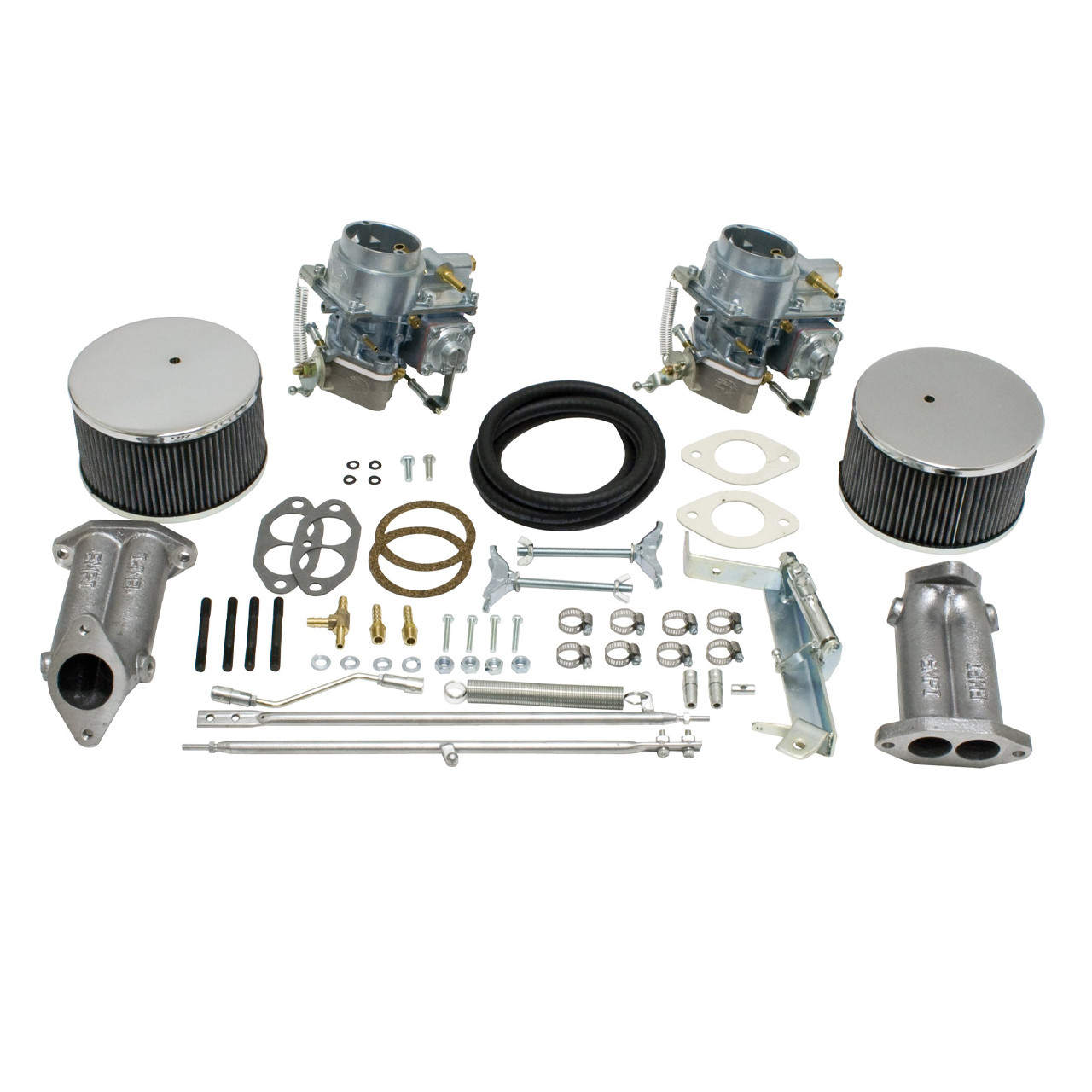 C13-43-4429 - EMPI - COMPLETE 40K 40MM BROSL/SOLEX STYLE DUAL CARBURETOR  CONVERSION KIT FOR BEETLE/GHIA DUAL PORT ENGINES WITH STANDARD LINKAGE -  SOLD