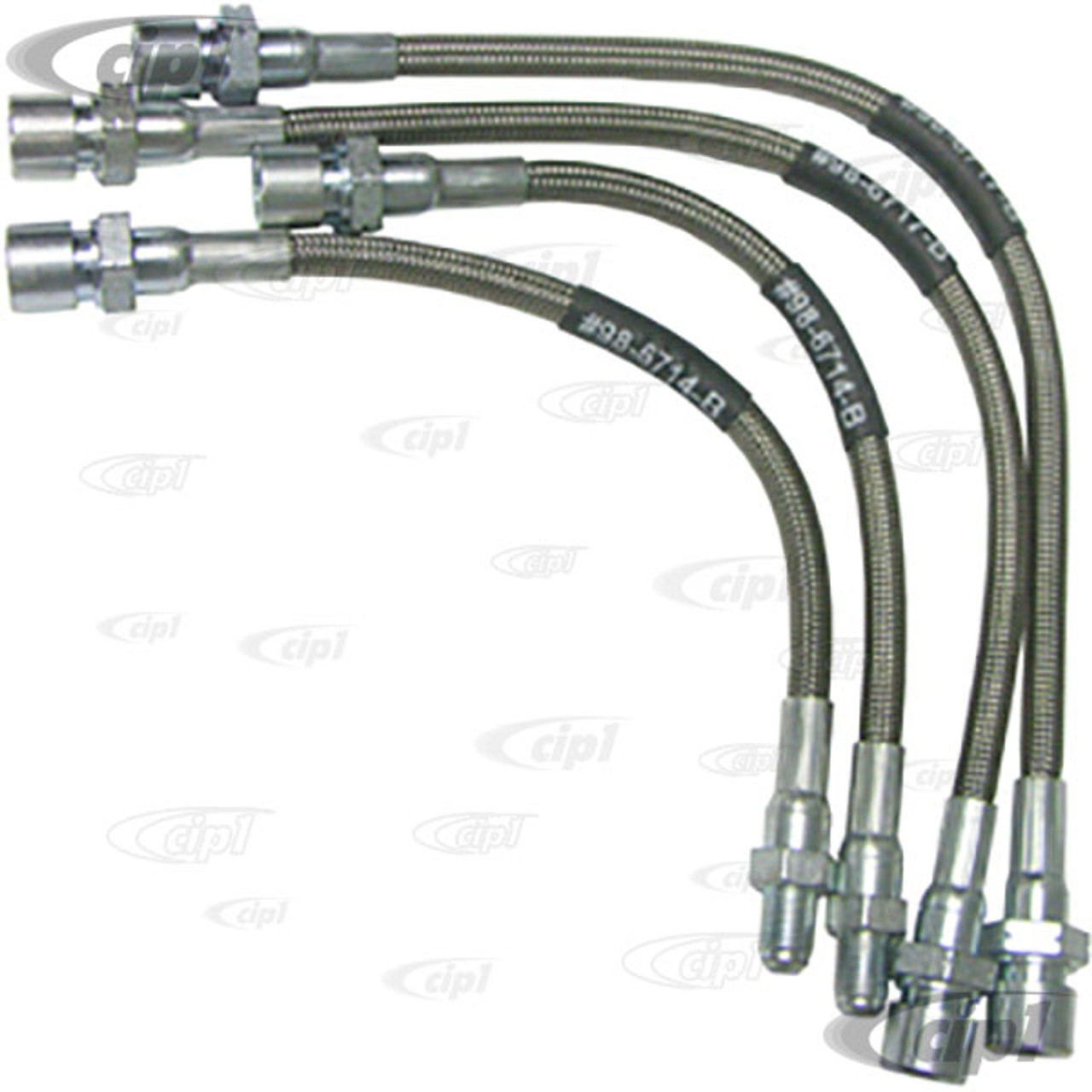 C13-5589 - EMPI - BRAIDED STAINLESS STEEL BRAKE HOSE KIT - MADE IN THE USA  - SUPER BEETLE 74-ON - SET OF 4