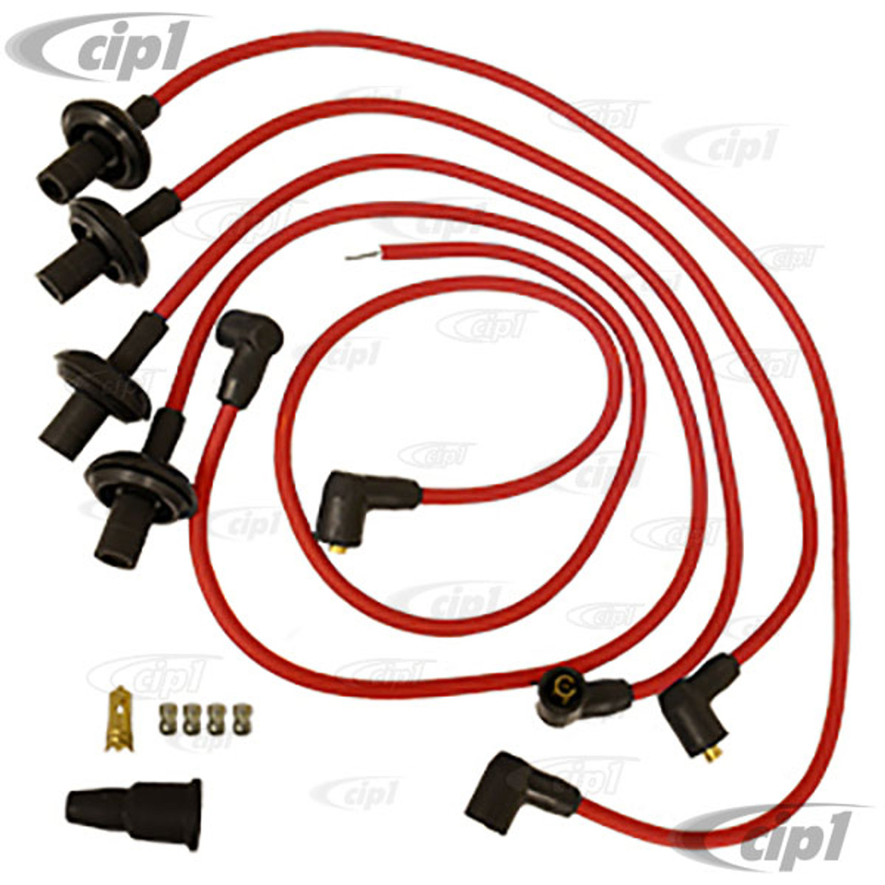C13-9389 - SUPPRESSED IGNITION WIRE SET WITH 90 DEGREE CAP ENDS - YELLOW -  ALL BEETLE/GHIA/BUS 52-71/TYPE-3 WITH 1600CC STYLE ENGINE (EXTRA LONG COIL  WIRE-CUT TO LENGTH) - SOLD SET