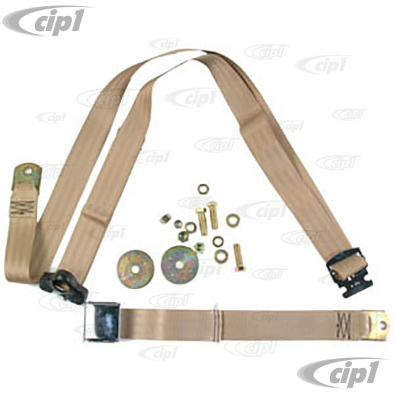 C16-111-706LTBN - MADE IN THE USA - VINTAGE STYLE 3 POINT SEAT  NON-RETRACTABLE SEAT BELT - TAN (LIGHT BROWN) - FITS ALL BEETLE - GHIA -  BUS - TYPE-3 