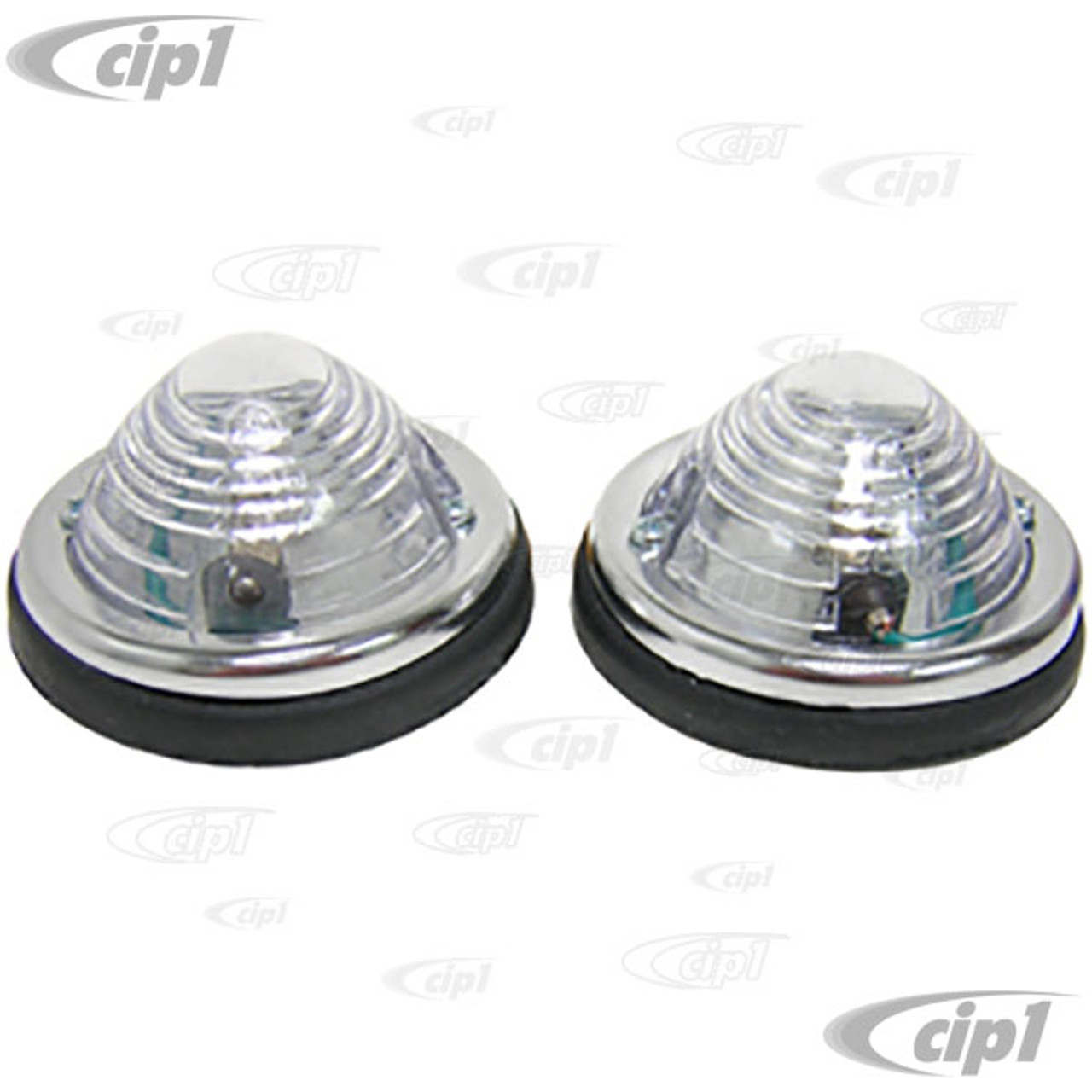 C21-0670 - LUCAS STYLE CAL-LOOK SIGNAL ASSEMBLY - ROUND WITH CHROME - WHITE LENS - SOLD PAIR