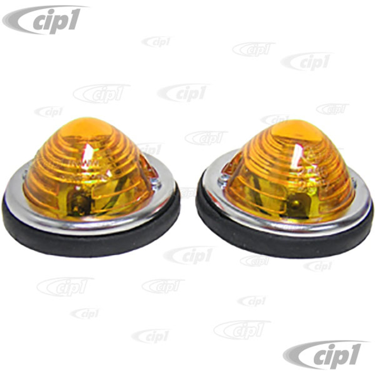 C21-0671 LUCAS CAL-LOOK TURN SIGNAL ASSEMBLY - ROUND CHROME RING - AMBER - SOLD PAIR