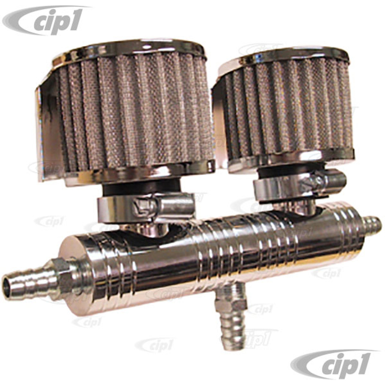 C26-115-560 - BILLET OIL BREATHER WITH DUAL SHIELDED FABRIC FILTERS - 6  INCHES LONG x 2 INCHES DIA. - UNI-FIT