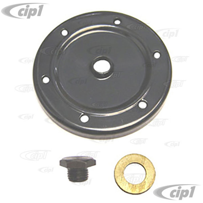 VWC-111-115-181-B - 111115181B - 25-36HP ENGINE OIL DRAIN PLATE WITH PLUG - 102MM O.D. - BEETLE 50-60 / GHIA 56-60 / BUS 50-60 - SOLD KIT