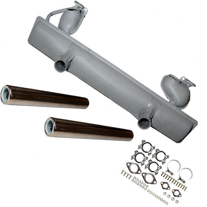 VWC-111-251-051-HKT - (111251051H) OE QUALITY MADE BY DANSK - COMPLETE MUFFLER KIT FOR 1200CC / 40HP FRESH AIR -  INCLUDES MOUNTING CLAMPS/HARDWARE/GASKETS/TAIL PIPES  - BEETLE/GHIA 12/62-65 - SOLD KIT
