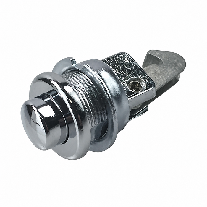 VWC-111-857-131 - (111857131) EXCELLENT QUALITY - CHROME NON LOCKING PUSH BUTTON GLOVE BOX LATCH - BEETLE 52-67 - GHIA 56-67 - TYPE-3 62-67 (DOES NOT FIT CONVERTIBLES) - SOLD EACH