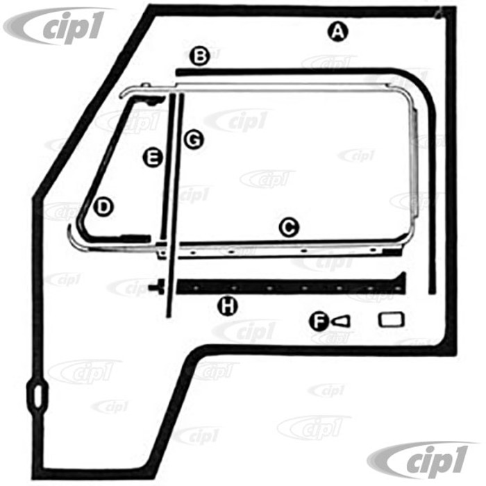 A48-8352 - COMPLETE GERMAN QUALITY - DOOR SEAL KIT - FOR BOTH LEFT AND RIGHT DOORS -  MOSTLY GERMAN AND SEALS (BUT NOT ALL) - BUS 68-79 SEE NOTES ABOUT 1968 BUS - SOLD KIT