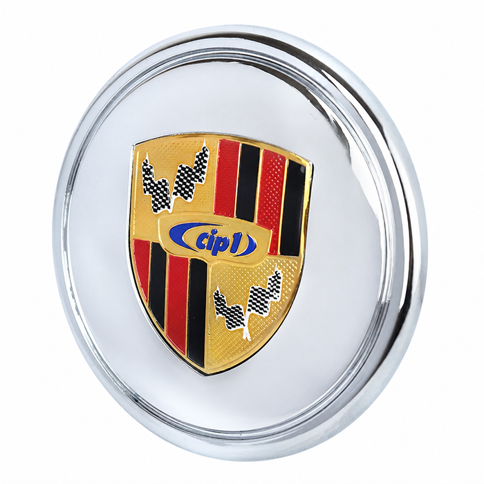 ACC-C10-6602-E - CIP1 CHROMED PLASTIC CENTER CAP WITH COLORED LOGO CREST FOR 911 STYLE AND GAS-BURNER WHEEL (FIT 70MM DIA. HOLE) - SOLD EACH