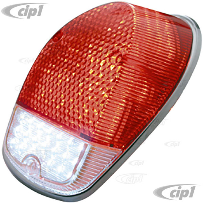 VWC-111-945-241-JLED - LED UPGRADE TAIL LIGHT CONVERSION WITH RED LENS - WITH POLISHED STAINLESS STEEL TRIM RING - LEFT OR RIGHT - BEETLE 68-70 - SOLD EACH
