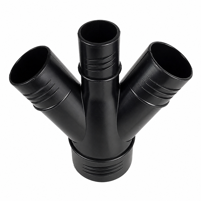 VWC-113-255-463-A - 113255463A - GERMAN - 4 WAY A-PILLAR DEFROST CONNECTOR - LEFT OR RIGHT - 47MM INLET / 2 X 32MM AND 1 X 26MM OUTLETS - BEETLE 69-77 - SUPER BEETLE 71-79 - SOLD EACH