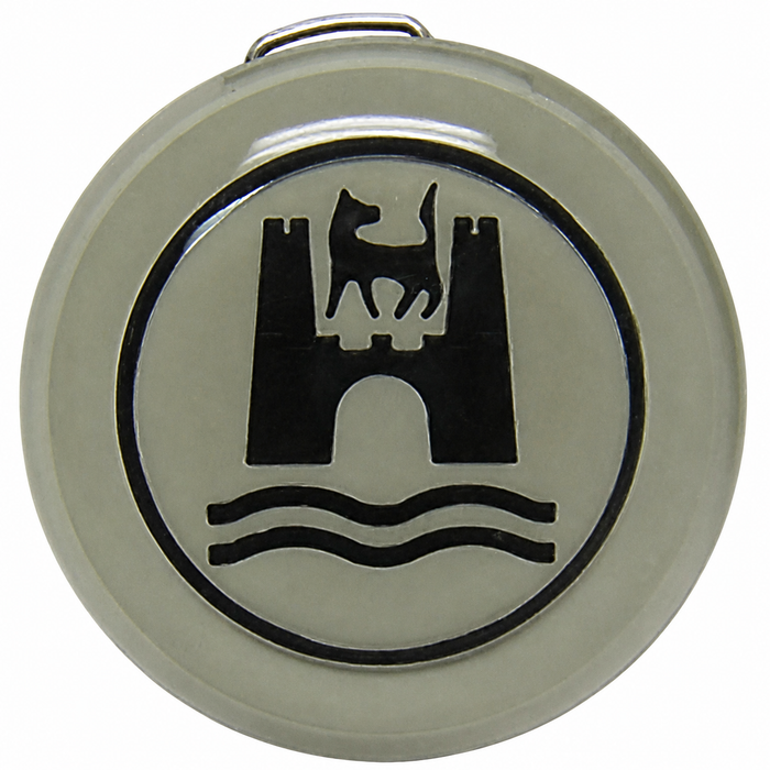 VWC-113-415-669-BW - HORN BUTTON - OE STYLE REPLACEMENT - BLACK WITH LIGHT GREY BACKGROUND - BEETLE 60-71 - GHIA 60-71 - TYPE 3 62-71