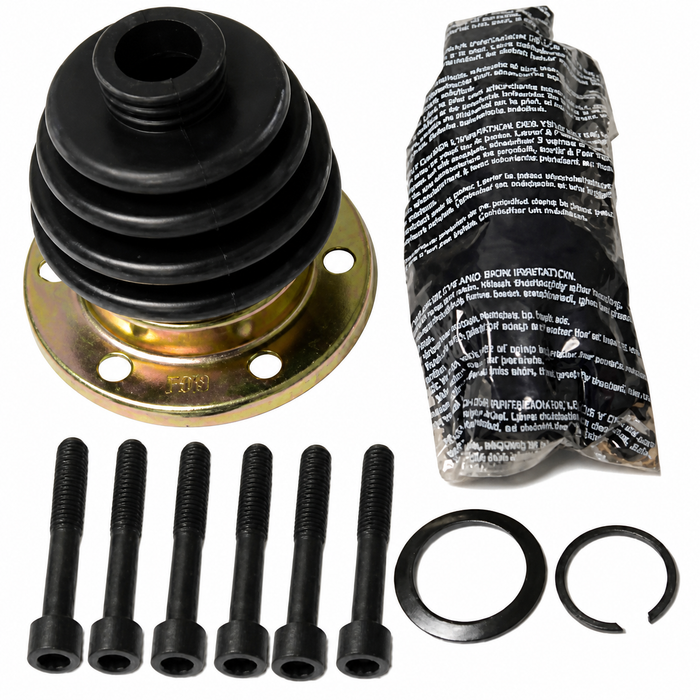 VWC-113-598-201 - 113598201 - DELUXE CV JOINT BOOT WITH FLANGE / BOLTS / LUBE / CLIPS - ALL I.R.S. BEETLE 69-79 / GHIA 69-74 / T3 69-74 - SOLD KIT