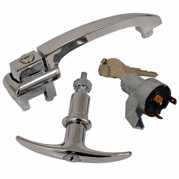 VWC-113-898-205-CKIT - SHOW QUALITY - KEYED ALIKE - 1 DOOR HANDLE / 1 T-HANDLE DECK LID LOCK / 1 IGNITION SWITCH - ALL KEYED ALIKE - BEETLE 60-64  up to ch #5 888 184 - SOLD SET
