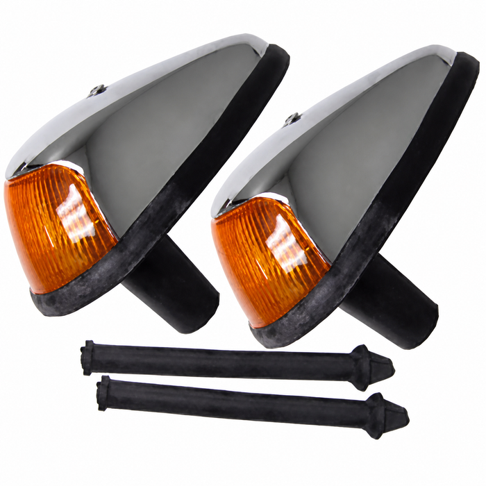 VWC-113-953-041-JPR - 113953041J - PAIR OF COMPLETE FRONT TURN SIGNAL ASSEMBLIES - W/ AMBER LENS - SEAL INCL. - BUG 64-67 - SOLD PAIR