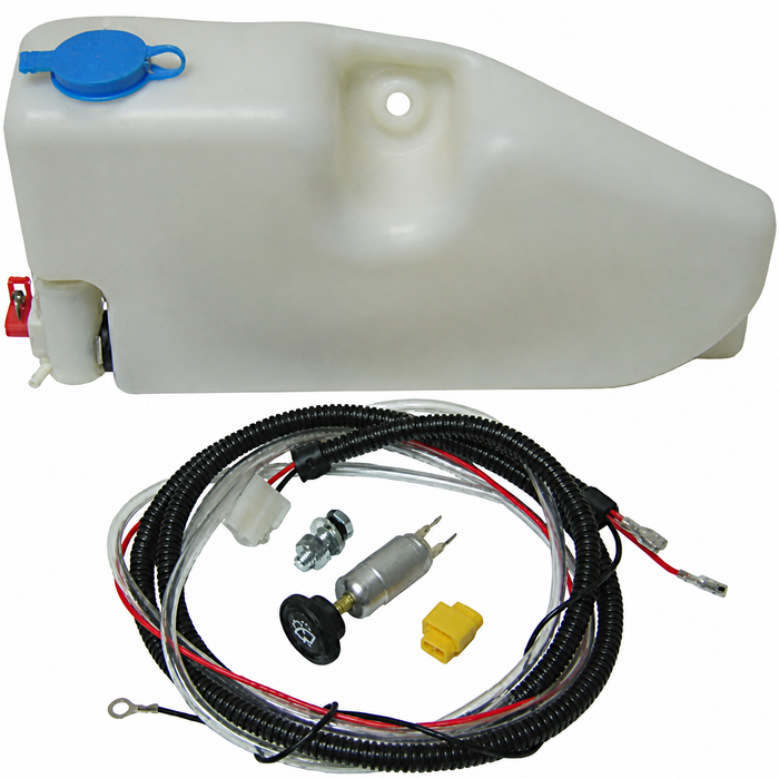 VWC-113-989-453 - 113-955-449-A - 113955449A - 12V WASHER BOTTLE KIT WITH PUMP - MOUNTS INSIDE FENDER MOUNT - ALL YEARS STANDARD BEETLE - WITH WIRING HARDWARE