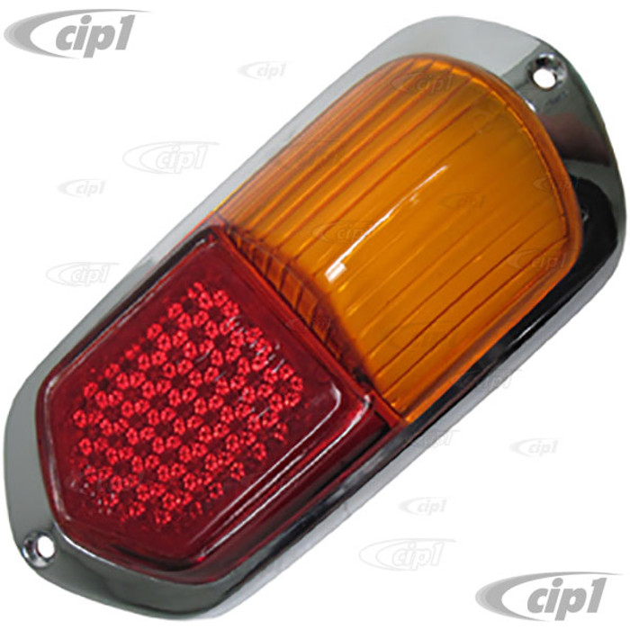 VWC-141-945-227-CR - (141945227) GERMAN REPRODUCTION - AMBER/RED TAIL LIGHT LENS WITH CHROME RING - LEFT OR RIGHT - GHIA 56-59 - SOLD EACH