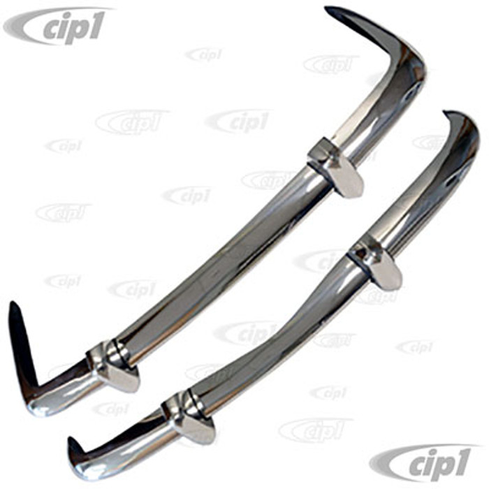 VWC-143-798-106 - (143798106) POLISHED STAINLESS STEEL - FRONT & REAR EURO STYLE COMPLETE BUMPER SET WITH GUARDS ONLY - ASSEMBLY REQUIRED (MOUNTING HARDWARE NOT INCLUDED) - KARMANN GHIA 70-71 - SOLD SET