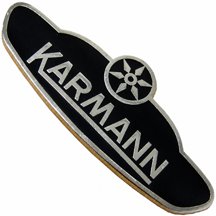 VWC-151-853-901-GR - (151853901) GENUINE GERMAN - KARMANN BODY BADGE - BEETLE CONVERTIBLE 60-79 - SOLD EACH