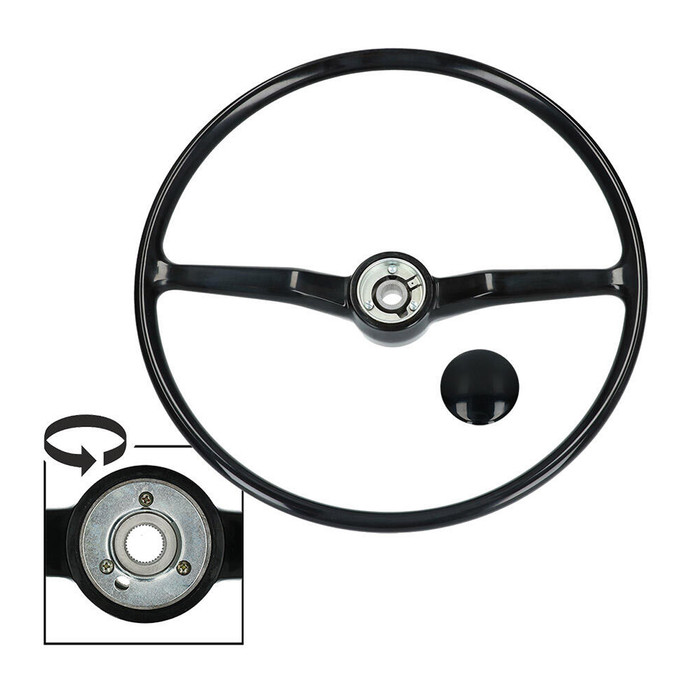 VWC-211-415-655 - 211415655 - NEW STOCK REPLACEMENT - BLACK STEERING WHEEL (INCLUDES HORN BUTTON) - BUS 68-74 - SOLD EACH