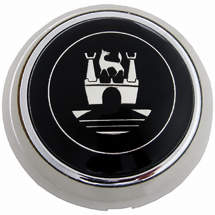VWC-211-415-669-GY - 211415669 - GREY (SILVER-BEIGE) HORN BUTTON WITH SILVER CASTLE CREST - BUS 55-67 - BEETLE 56-59 - SOLD EACH