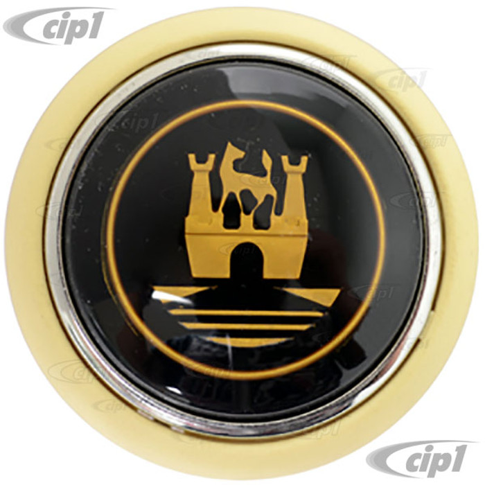 VWC-211-415-669-IV (211415669) - IVORY HORN BUTTON WITH GOLD CASTLE CREST - BUS 55-67 - BEETLE 56-59 - SOLD EACH