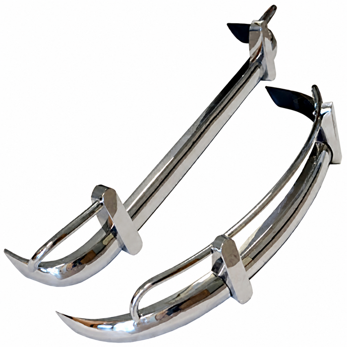 VWC-211-798-108 - POLISHED STAINLESS STEEL - FRONT & REAR COMPLETE BUMPER SET WITH GUARDS & OVERRIDER BOWS - REAR BUMPER WITH SLASH CUT ENDS - ASSEMBLY REQUIRED (MOUNTING HARDWARE NOT INCLUDED) - BUS 58-65 - SOLD SET
