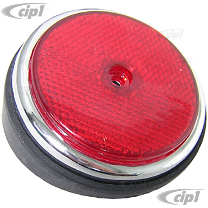 VWC-211-945-557-R - (211945557) - REAR SIDE MARKER REFLECTOR ASSEMBLY - RED WITH CHROME BEZEL AND BASE GASKET - LEFT OR RIGHT - CORRECT FOR BUS 68-69 (WILL FIT MOST MODELS UP TO 1971) - SOLD EACH