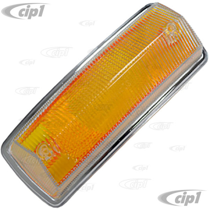 VWC-211-953-142-J - TOP QUALITY  - FRONT RIGHT TURN SIGNAL LENS - ORANGE W/CHROME TRIM  - BUS 68-72 - SOLD EACH