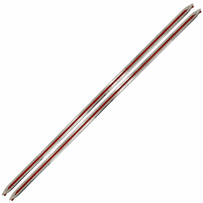 VWC-241-853-571-PR - 241853571 - GOOD REPRODUCTION - DELUXE BUS POLISHED ALUMINUM ROCKER MOLDINGS - APPROX. 62 INCHES LONG - RED INSERT INCLUDED - FITS LEFT AND RIGHT ROCKERS - BUS 52-67 - SOLD PAIR