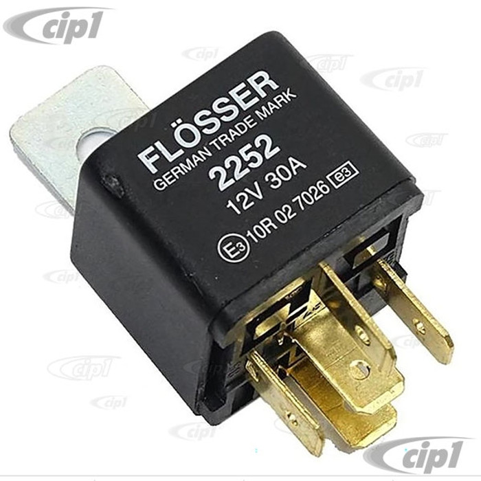 VWC-311-906-061-C - (311906061C) - FLOSSER OF GERMANY - REAR WINDOW RELAY - 12V 30AMP (BOS. 0-332-019-150) MULTI PURPOSE 5 TERMINAL RELAY- VARIOUS APP. - FUEL PUMP TYPE-3 68-73 - REAR DEFROSTER FOR BEETLE/GHIA/TYPE-3 67-79 - SOLD EACH