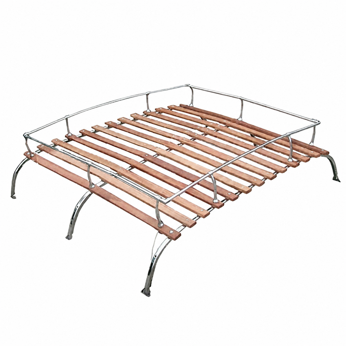 C13-15-2011-3SS - CIP1 EXCLUSIVE - STAINLESS STEEL 3 BOW VINTAGE STYLE ROOF RACK WITH ROSE COLORED WOOD BOWS - KNOCK-DOWN STYLE AND SHIPPABLE BY UPS - BUS 52-79 - SOLD EACH