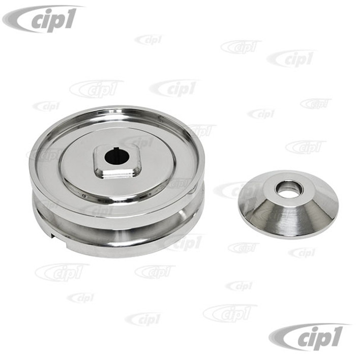 C13-16-9707 - EMPI - BILLET ALUMINUM 3 PIECE KIT (POLISHED) - ALTERNATOR / GENERATOR PULLEY - BEETLE 67-79 / GHIA 67-74 / BUS 67-71 / THING 73-74 - (SEE NOTES ABOUT SHIMS AND NUT) - SOLD EACH