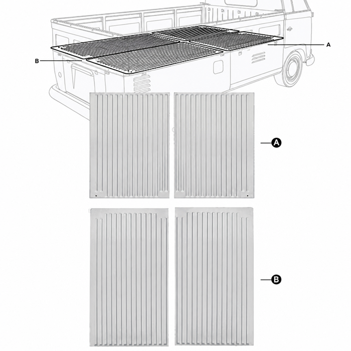 VWC-261-801-475-PR - (261801475) - SILVER WELD-THROUGH PRIMER - FRONT 2 PANELS OF PICKUP BED FLOOR (AS PICTURED A) - BUS 53-67 - SOLD FRONT 2 PANELS