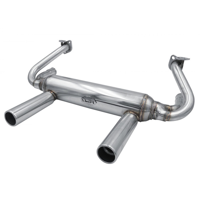 C13-3421 - EMPI - DELUXE STAINLESS STEEL EUROSPORT 2-TIP EXHAUST - GASKETS HARDWARE AND FLEX HOSE INCLUDED  - WILL NOT FIT WITH HEATER BOXES - MUST USE J-TUBES - FITS 13-1600CC ENGINES - BEETLE 66-74 - GHIA 66-74 - SOLD EACH