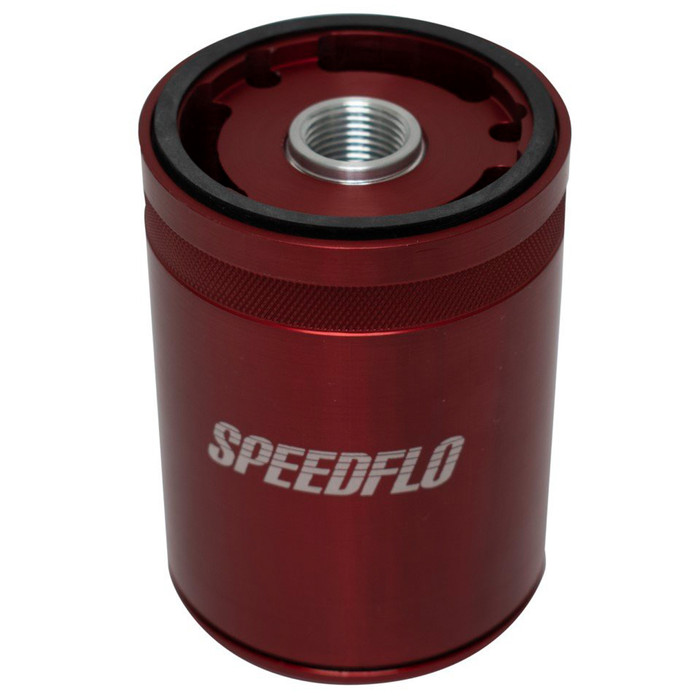 JC-2307-0 - JAYCEE BILLET SPEEDFLO OIL FILTER WITH REPLACEABLE 8 MICRON FILTER ELEMENT - RED ANODIZED - SOLD EACH