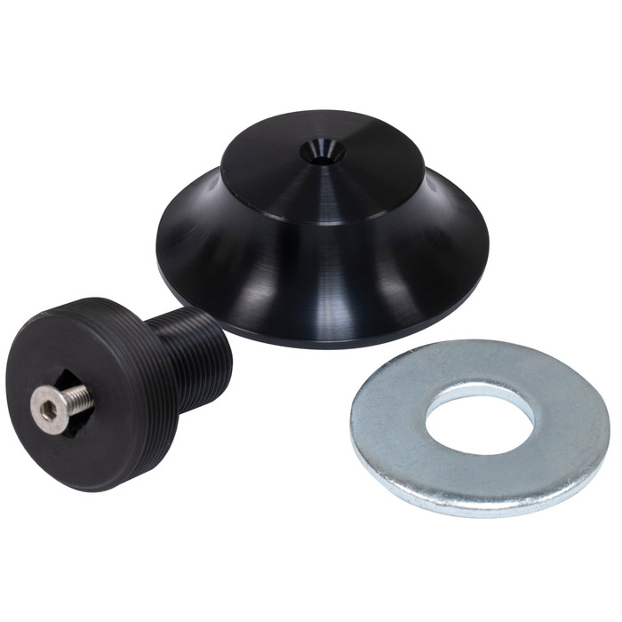 JC-8628-0 - BROACHED CRANK PULLEY BOLT WITH BILLET HAT / COVER - BLACK ANODIZED - SOLD EACH
